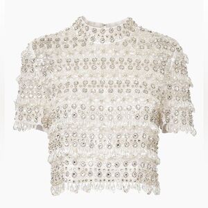 CAROLINA HERRERA CRYSTAL EMBELLISHED MOCK NECK CROP TOP